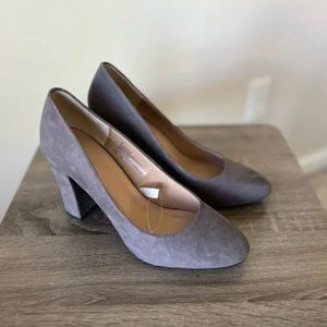 Gray Suede Block Heel Pumps